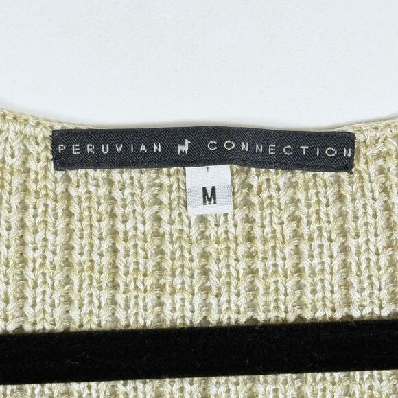 Peruvian Connection Beige Cable Knit V-Neck Pima Cotton‎ Sweater Women's Medium - Picture 5 of 6